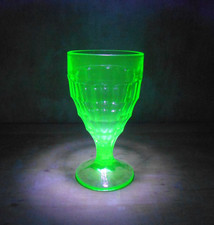 Antique Vaseline Uranium Glass Goblet / Water Cup, Daisy & Button with Panels Pattern, 5.5 inches tall — listing 2