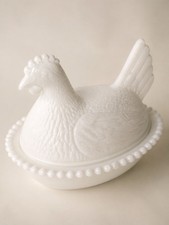 Milk Glass Hen on Nest Covered Dish, 3.5 x 5 inch, Marked 5 — listing 2