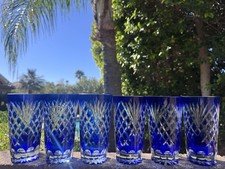Cobalt Blue Cut-to-Clear Crystal Vase with Star, Pinwheel & Diamond Motifs — listing 4