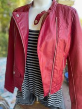 Dollhouse Outerwear Red & Black Plaid Tweed Faux Leather Moto Jacket, Size XL — listing 5