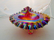 Red Amberina Carnival Glass Rose Bowl with Hobstar & Sawtooth Pattern — listing 6