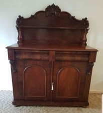 Victorian Mahogany Chiffonier / Two-Door Sideboard with Carved Scroll Back — listing 3