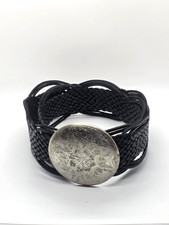 Vintage Chico's Braided Black Leather Belt with Large Hammered Brass Oval Buckle — listing 6