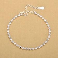 Sterling Silver 925 Beaded Fringe Bracelet & Earrings Set, 7" Bracelet with Matching Stud Drop Earrings — listing 6
