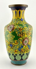 Chinese Cloisonné Baluster Vase with Floral Motif on Green Ground — listing 2