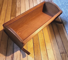 Vintage Wooden Doll Cradle with Gingham Canopy and Baby Doll — listing 4