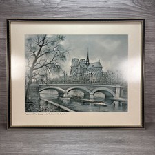 Vintage Framed Print/Watercolor 'Paris - Notre Dame et les Bouquinistes' after M. Legendre Flat printed reproduction — listing 2