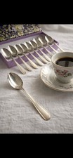 French Boxed Set of Demitasse/Coffee Spoons with Sugar Tongs, Art Deco Style