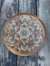 Vintage Scandinavian Rosemaling Hand-Painted Wooden Wall Plate with Swedish Smorgasbord Motto