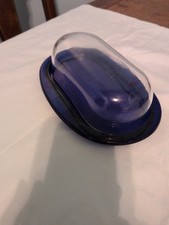 Cobalt Blue Ceramic Covered Butter Dish with Figural Rooster Finial — listing 2