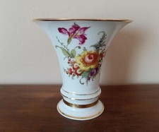 Fürstenberg Porcelain Trumpet Vase with Hand-Painted Floral Bouquet and Gold Trim — listing 6