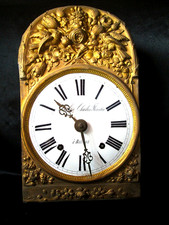 Antique French Comtoise 'Horloge de Parquet' Longcase Clock with Curved Fruitwood Case and Repoussé Rooster Pendulum