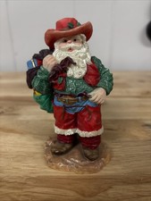 Vintage Western Cowboy Santa Claus Figure with Lasso and Suede Chaps on Wood Base — listing 3