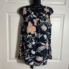 LOFT Navy Floral Paisley Print Flutter Sleeve V-Neck Blouse, Size XL — listing 3