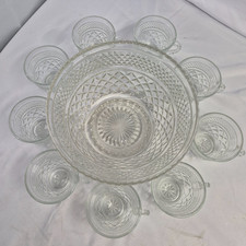 Wexford Diamond-Point Pressed Glass Punch Bowl Set with Cups — listing 3