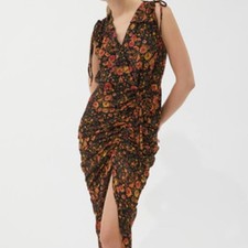 Dress Forum Los Angeles Champagne Pink Satin Maxi Dress, Small, Long Sleeve Ruched Bodice with Button Detail — listing 5