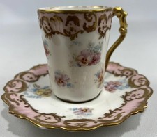 Antique Limoges D&Co Porcelain Gilt Demitasse Cup with Ornate Gold Handle