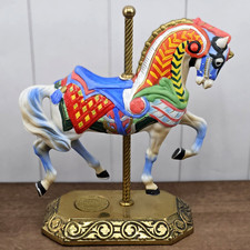 Decorative Armored Carousel Horse Figurine on Ornate Base with Brass Pole — listing 2