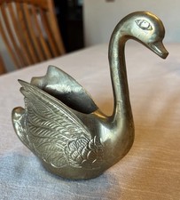 Pair of Vintage Brass Swan Planters / Figural Decor Statues — listing 2