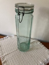 Vintage Hermetic Italian Glass Canister Jar with Wire Bail Hinged Lid — listing 2