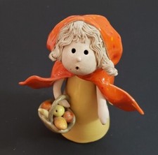 Handmade Studio Pottery Figurine of a Girl in Blue Dress Holding Flowers — listing 4