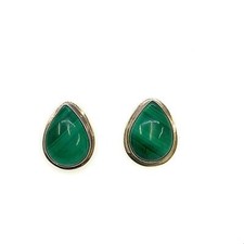 Sterling Silver 925 Modernist Paisley Drop Earrings with Malachite Cabochons — listing 6