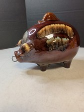 Vintage Brown Drip Glaze Ceramic Pig Cookie Jar / Figural Bank — listing 3
