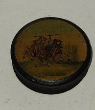 Antique Oval Black Lacquered Papier-Mâché Tray with Chromolithograph Farmhouse Landscape — listing 4