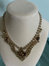 Vintage Rhinestone Fringe Bib Festoon Necklace, Gold-Tone — listing 3