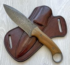 Hand-Forged Fixed-Blade Belt Knife with Wood Handle and Fringed Leather Sheath
