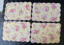 Set of 6 Yellow Floral Cotton Placemats with Rose & Chintz Pattern