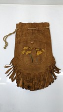 Antique Hand-Stitched Leather Drawstring Pouch with Brass Bead Toggle — listing 3