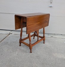 Antique Drop-Leaf Gateleg Table with Spool-Turned Legs and Stretcher — listing 5