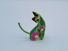 Oaxacan Wood Carving Cat Alebrije, Hand-Painted Floral Motif — listing 4