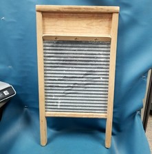 Vintage Wooden Frame Washboard with Corrugated Aluminum Rubbing Surface — listing 4