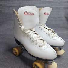 Vintage White Leather Roller Skates with Chicago Plates in Rollerdrome Pismo Beach Carrying Case — listing 6