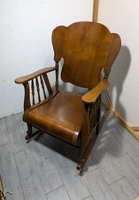 Antique Arts & Crafts Mission Oak Rocking Chair with Upholstered Seat — listing 5