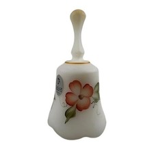 Fenton Custard Satin Glass Hand-Painted Bell with Roses