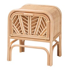 Bow-Front Demilune Side Table / Nightstand with Rattan Bamboo Frame and Woven Wicker Drawer — listing 2