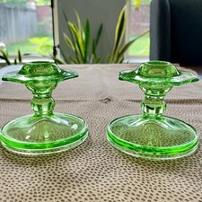 Vaseline / Uranium Glass Candlestick with Petal Cup and Scalloped Foot — listing 2
