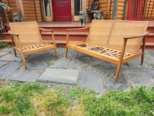 Mid-Century Modern Teak Frame Settee/Loveseat with Integrated Side Table — listing 5