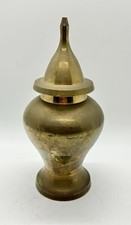 Vintage Brass Ginger Jar Table Lamp on Black Wood Base with Black Coolie Shade — listing 4