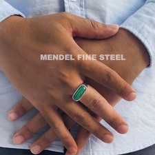 Vintage Men's Yellow Gold-Tone Green Jade Cabochon Signet-Style Ring — listing 4