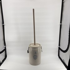 Antique Stoneware Butter Churn with Wooden Dasher and Lid, Size 3 — listing 4