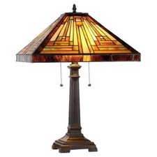 Tiffany-Style Mission Design Stained Glass Table Lamp with Base Night Light — listing 3
