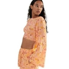 Zara Red Floral Ruched Spaghetti-Strap Crop Top, Size L — listing 2