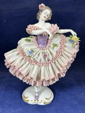 Vintage Dresden-Style Lace Porcelain Ballerina Rotating Music Box with Swiss Movement No visible porcelain mark, only the pape — listing 2