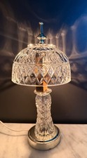 Vintage Stacked Crystal Glass Table Lamp with Pleated Silk Shade — listing 4