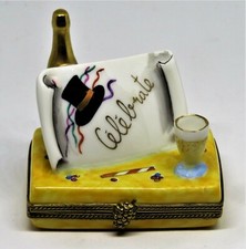 Limoges France Hand-Painted Oval Porcelain Trinket Box with Blue Bows and Rose Garland, Signed "Dear Man Exclusif Chamart" — listing 6