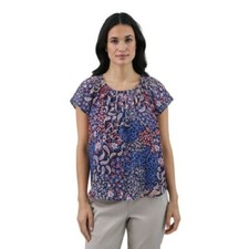 Chaps Navy Blue and White Geometric Print Short Sleeve Top, Women's Medium — listing 6